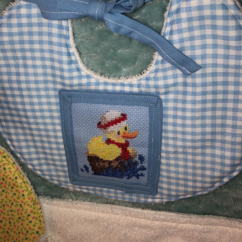 Handmade Quilted Cross Stitched Sailor Duck Bib